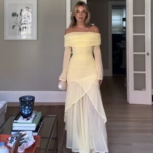Elegant Off-Shoulder Butter Yellow Dress